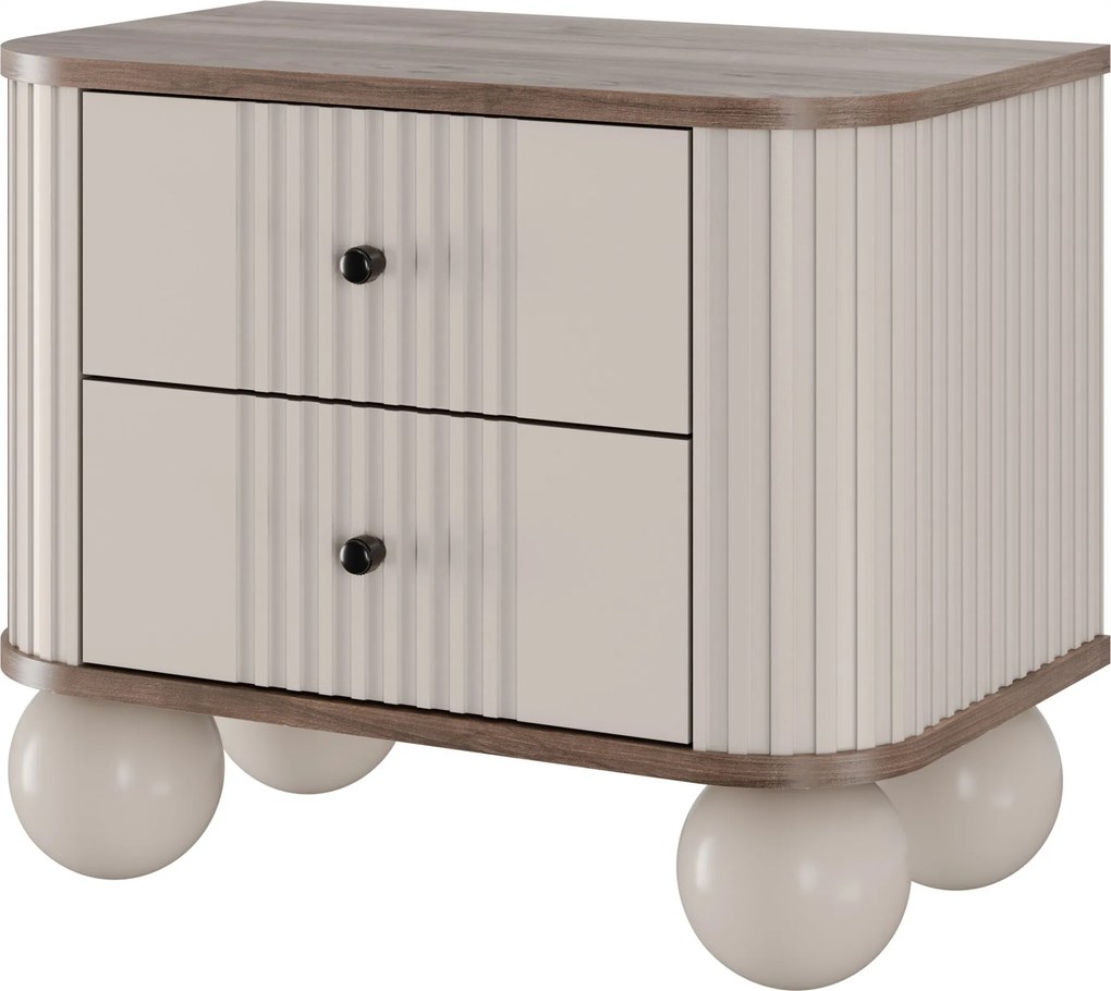 Súprava nočných stolíkov Vesper 56 cm - kašmír / orech / čierne úchytky / guľové nohy