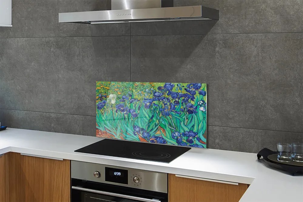 Sklenený obklad do kuchyne Umenie kvety dúhovky 120x60 cm