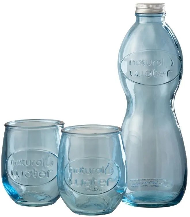 Modrá sklenená fľaša a 2skleničky Natural - Ø 10 * 26cm