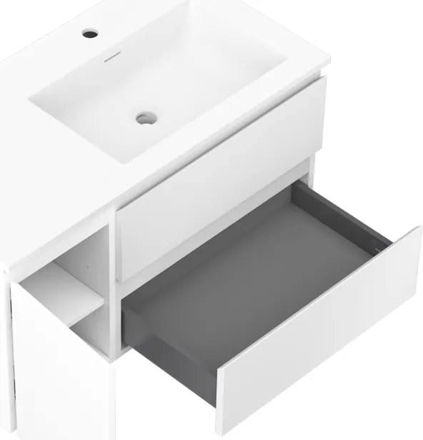 Mexen Orio, kúpeľňová skrinka 90 cm s pravým umývadlom Otis, 2S, 1D, biela matná, 91A13-09047-3-BBFFF01-W18P01