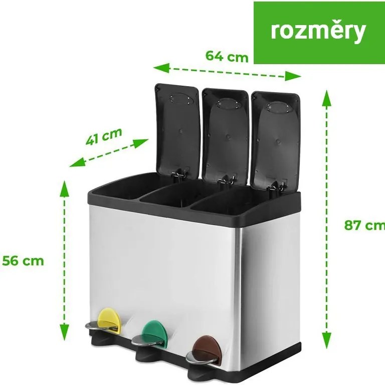 JAGO odpadkový kôš pedálový, nerezová oceľ, 3 x 20 l