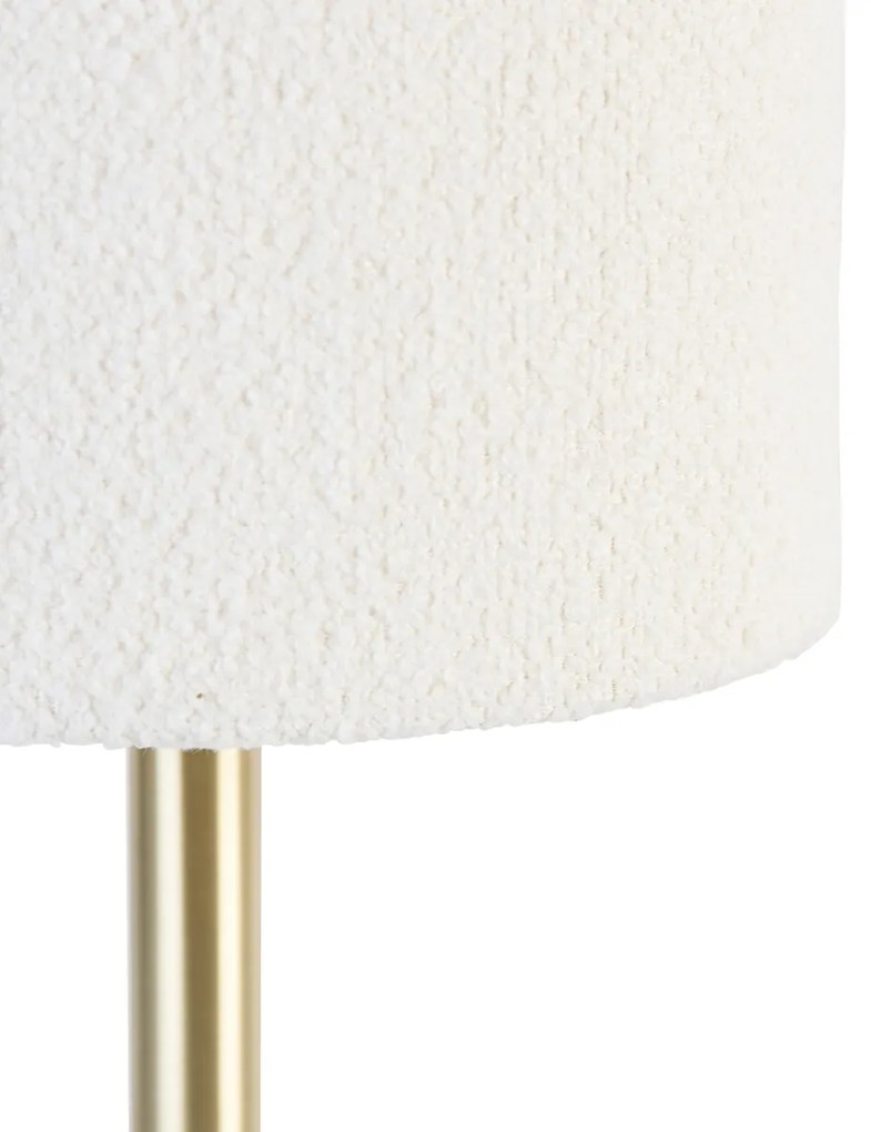 Klasická stolná lampa mosadz s tienidlom z bouclé bielej farby 20 cm - Simplo