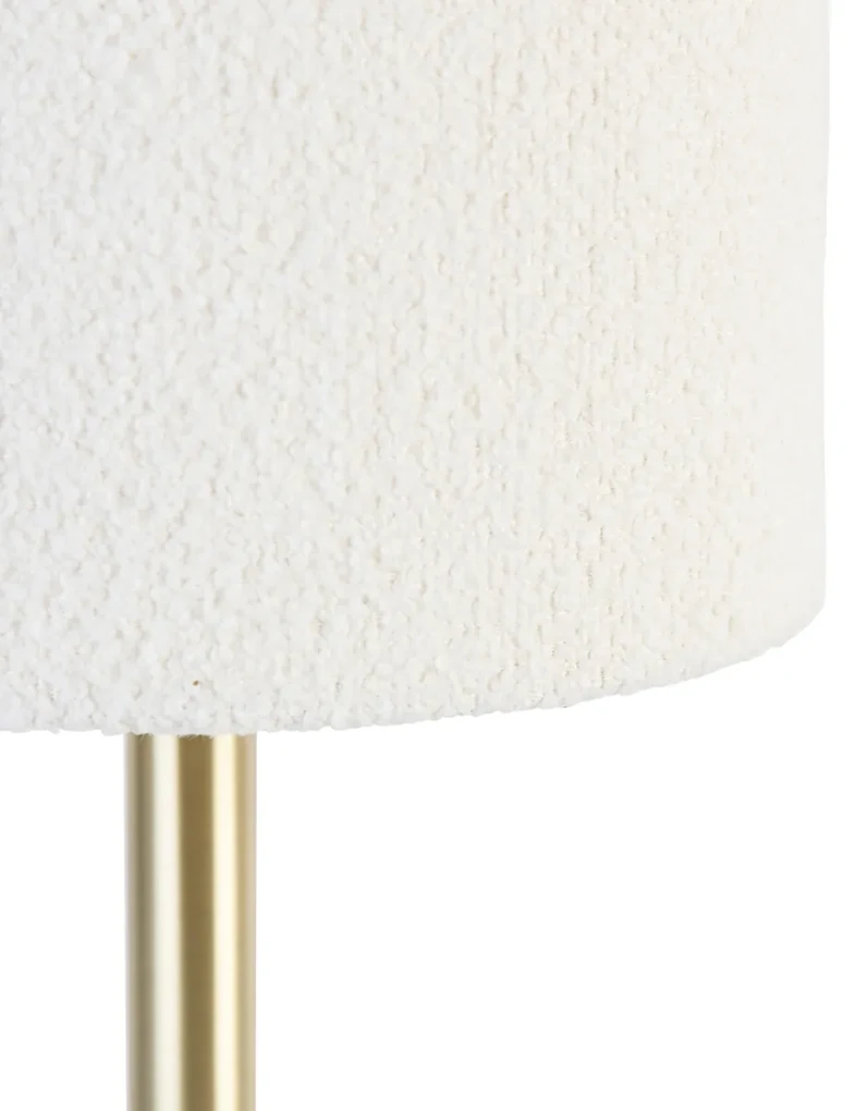 Klasická stolná lampa mosadz s tienidlom z bouclé bielej farby 20 cm - Simplo