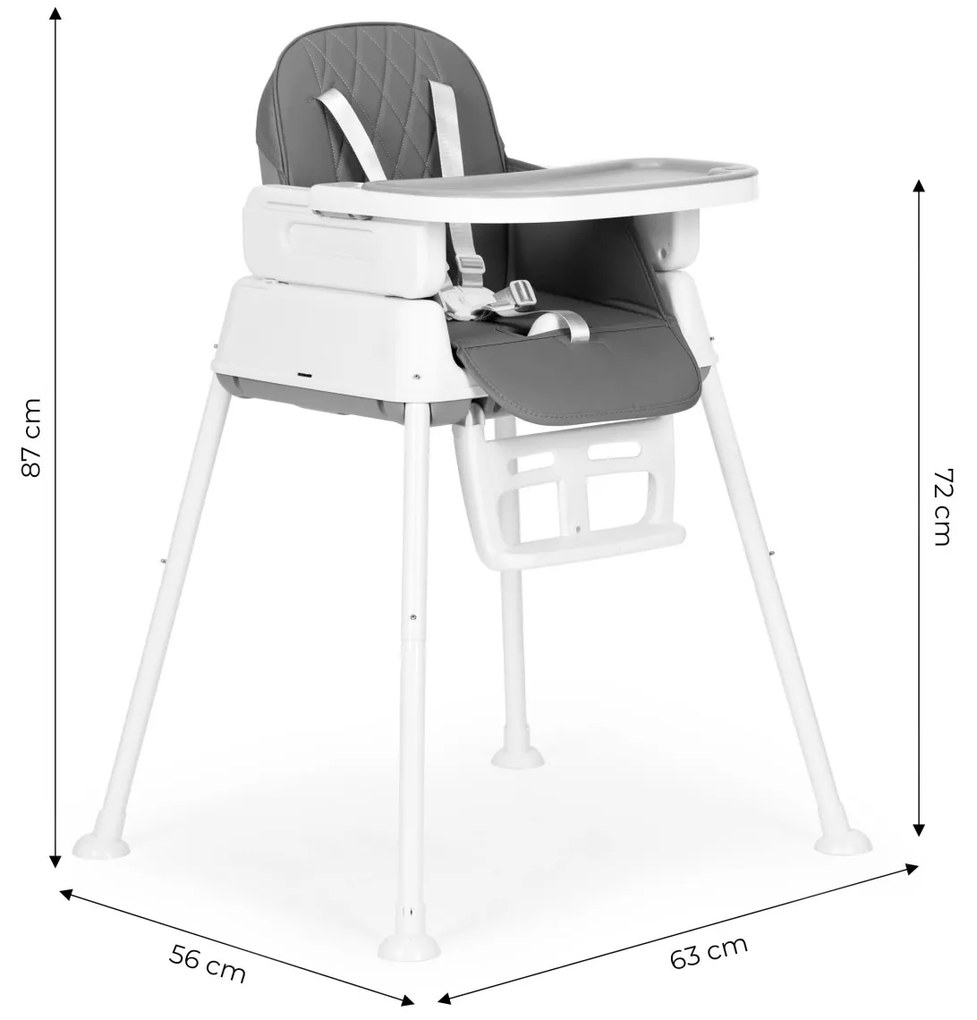 Detská jedálenská stolička 3v1 ALWAYS GREY ECOTOYS šedá