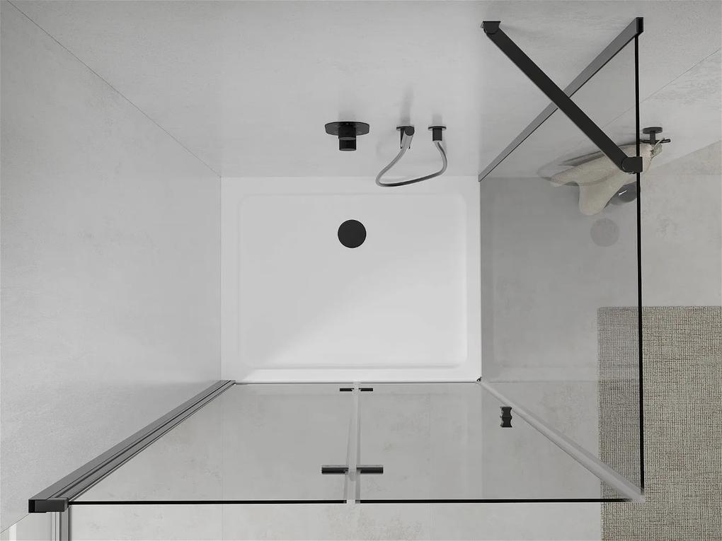 Mexen Lima, sprchovací kút so skladacími dverami 100 (dvere) x 90 (stena) cm, 6mm číre sklo, čierny profil + slim sprchová vanička biela s čiernym sifónom, 856-100-090-70-00-4010B
