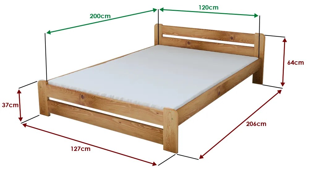 Posteľ Laura 120 x 200 cm, jelša Rošt: S lamelovým roštom, Matrac: Matrac COCO MAXI 20 cm