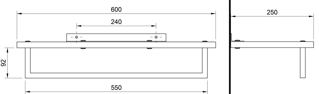 Sapho Sapho, SKA polička na uteráky s hrazdou 600x250mm, dub/čierna mat, SKA385B