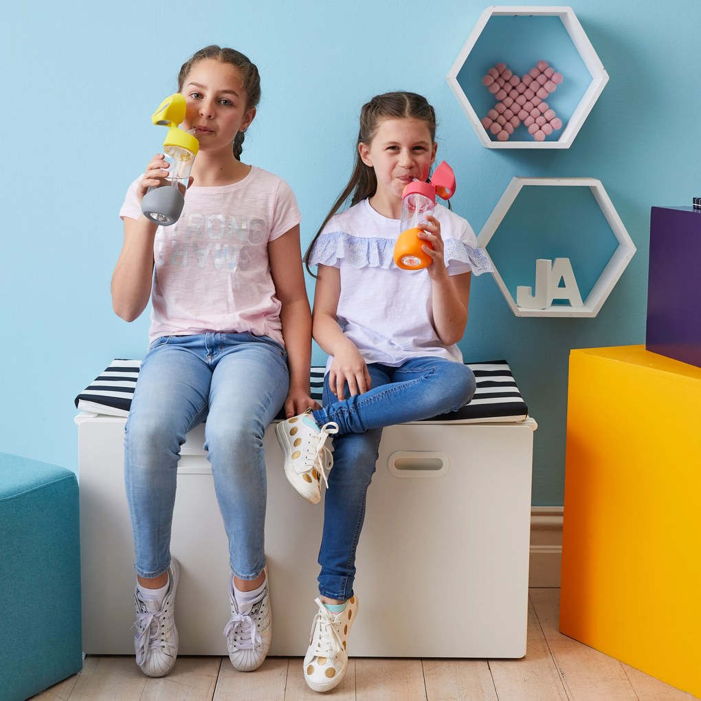 Fľaša na pitie so slamkou 450 ml - ružová/oranžová