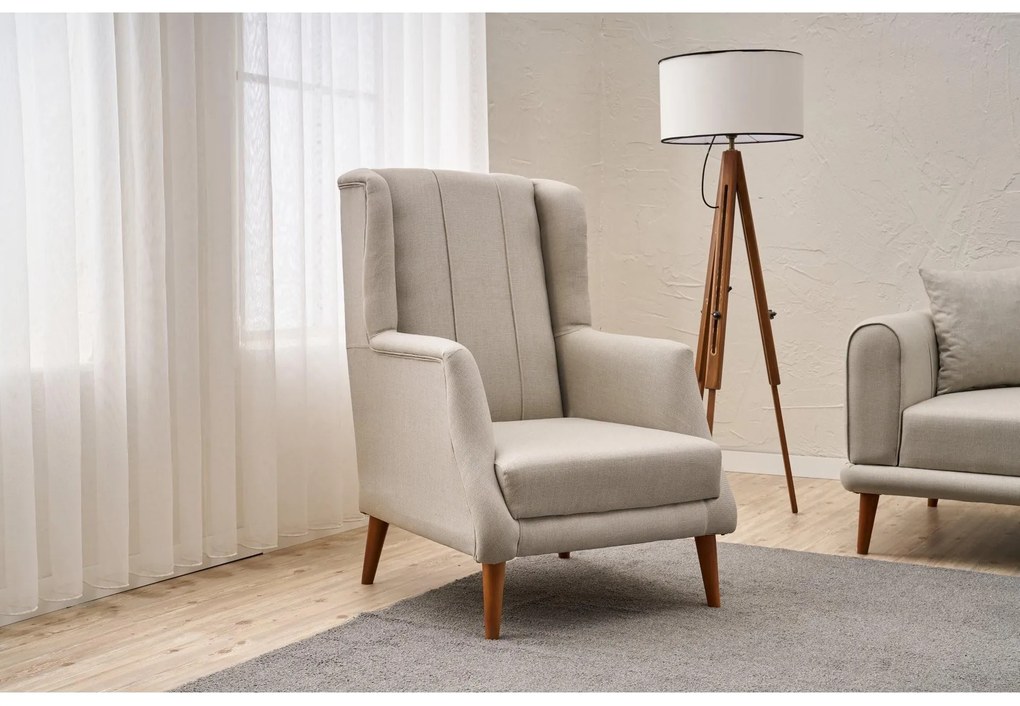 Kreslo Sorenella (krémová + orech). Akcia -19%. Vlastná spoľahlivá doprava až k Vám domov. 1106565