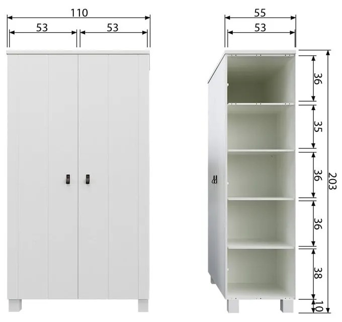 Biela šatníková skriňa z borovicového dreva 111x202 cm Ties – WOOOD