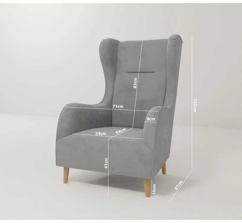 Svetlosivé zamatové kreslo ušiak Carole – Ropez