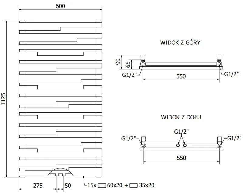 Mexen Provo, vykurovacie teleso 1125 x 600 mm, 799 W, čierna, W209-1125-600-00-70