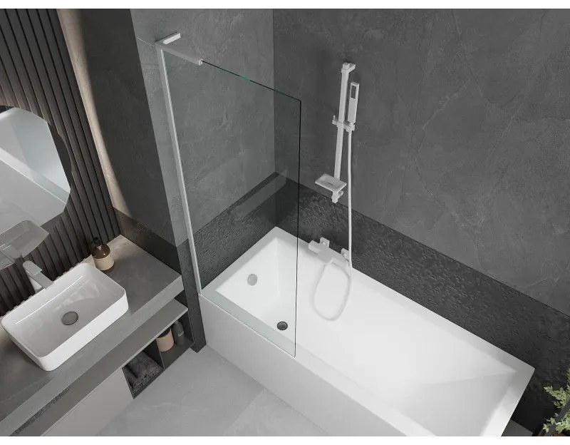 Mexen Next L, 1-krídlová vaňová zástena 70 x 150 cm, 6mm číre sklo, biely profil, 895-070-000-03-00-20