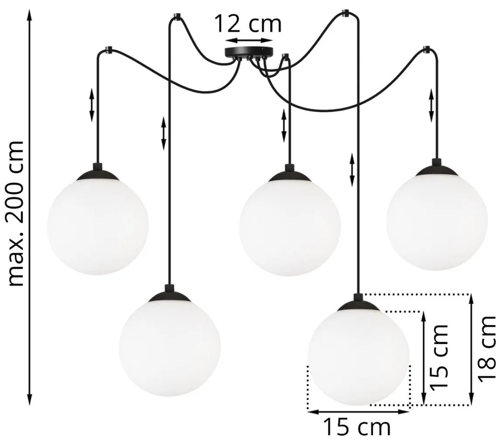 Závesné svietidlo Florence Spider, 5x biele sklenené tienidlo