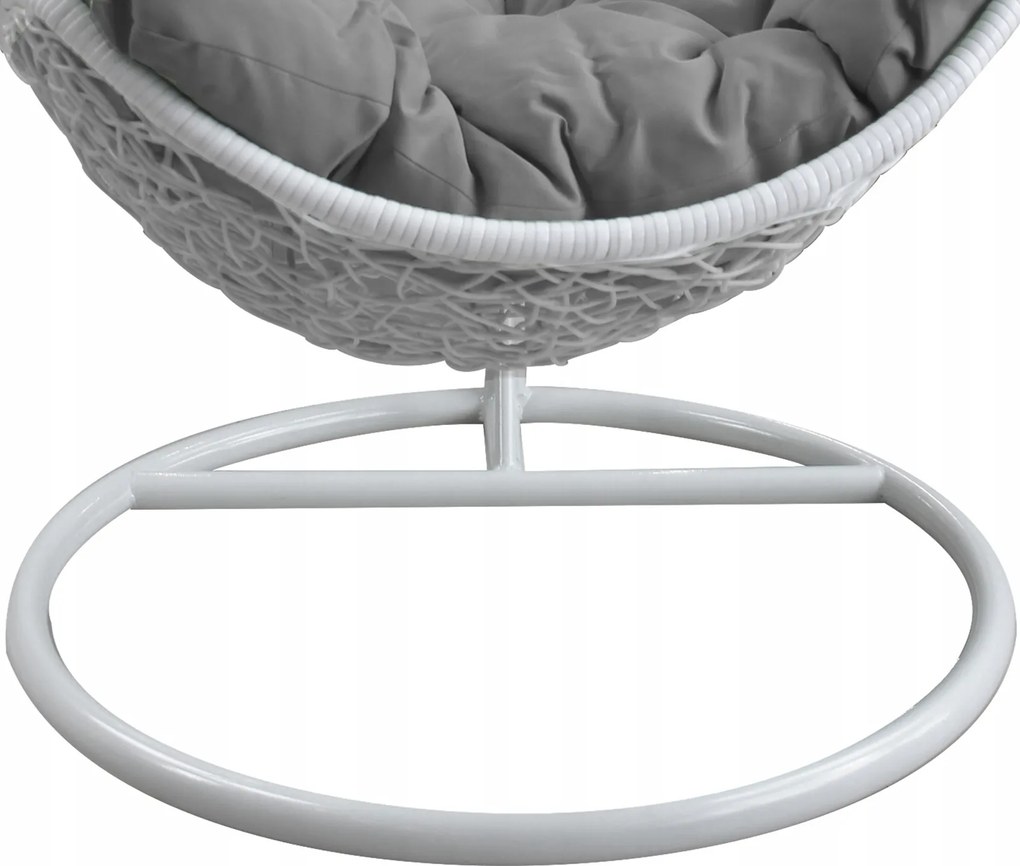 Garden Line BIELA ZÁVESNÁ STOLIČKA, VANKÚŠ – TMAVOSIVÁ, RÁM – BIELY, POLOVICA