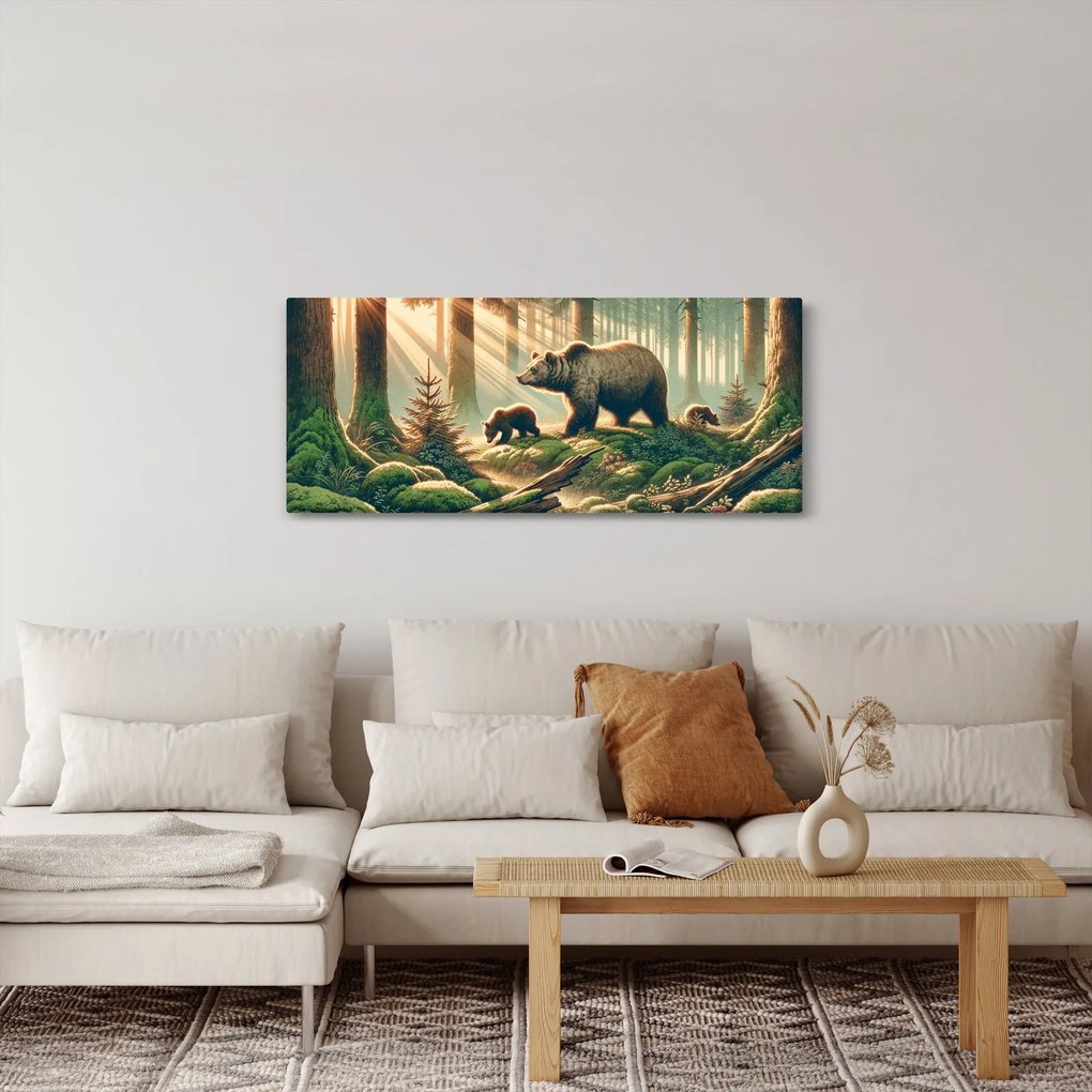 Obraz - Medvede v lese (120x50 cm)