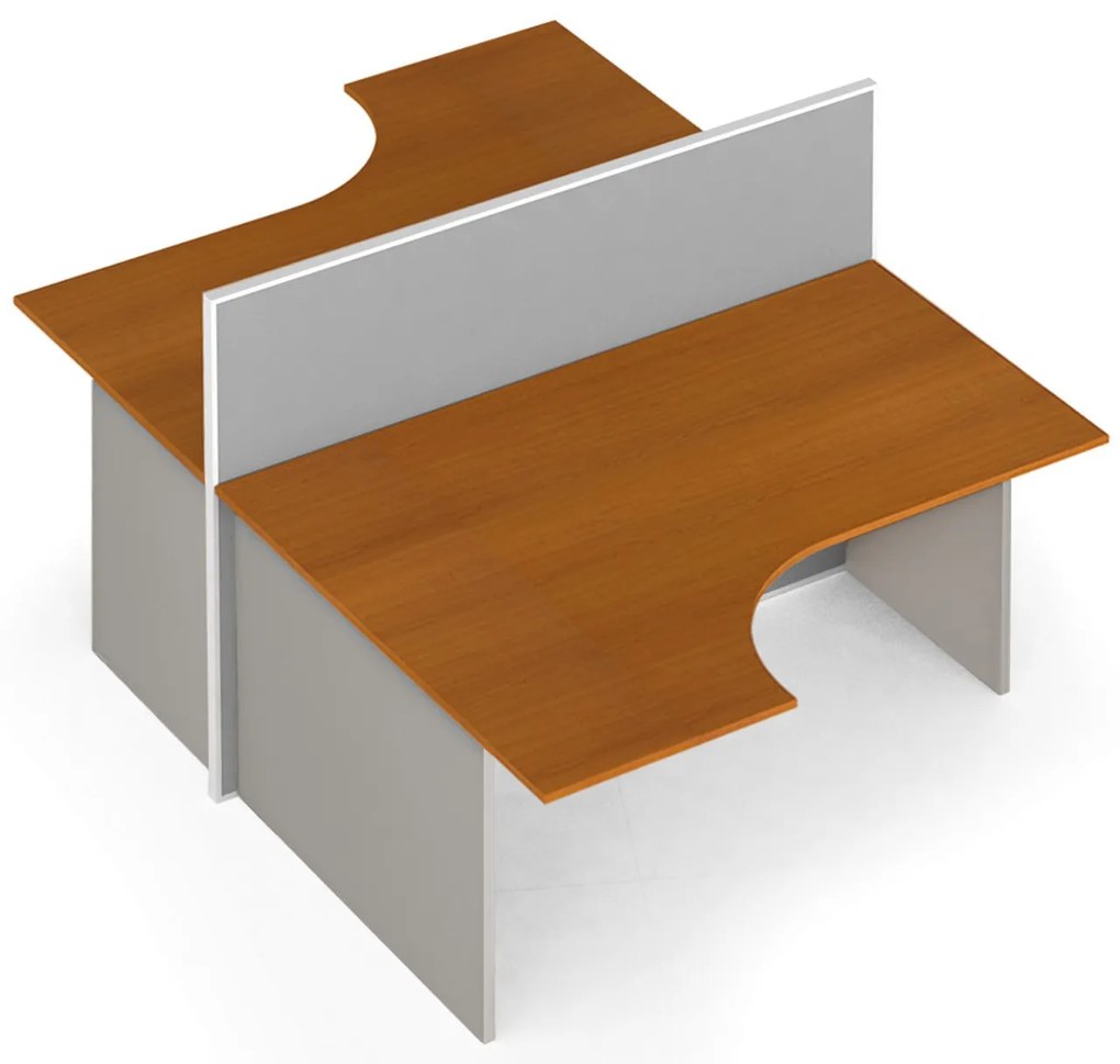 Rohový kancelársky stôl PRIMO s paravánom, nástenka, 2 miesta, sivá/čerešňa