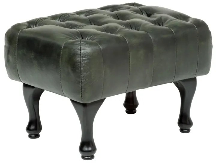 furniture-nabytek.cz - Masívna taburetka Chesterfield Pittsfield z pravej kože, zelená – 60×45×42 cm