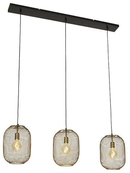 Moderná závesná lampa mosadzná 3-svetlá - Waya Mesh