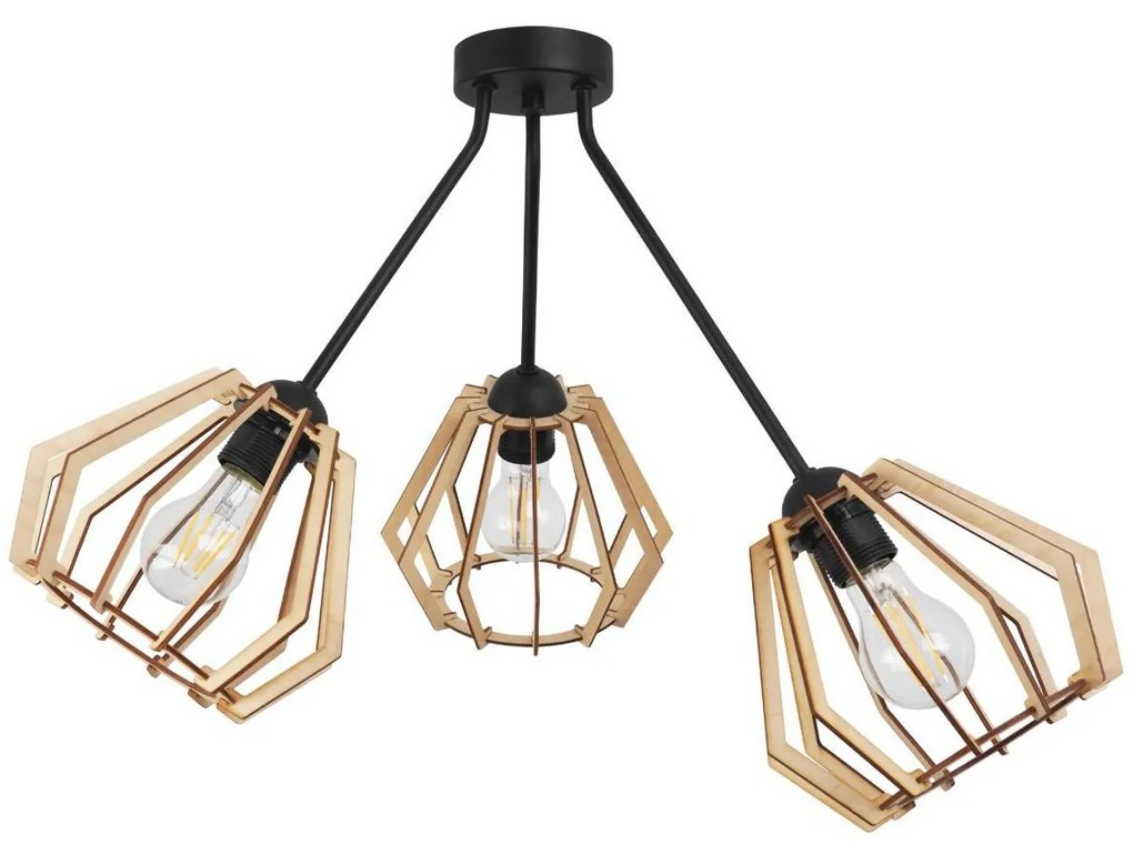 Stropné svietidlo Timber Trio 5, 3x drevené tienidlo