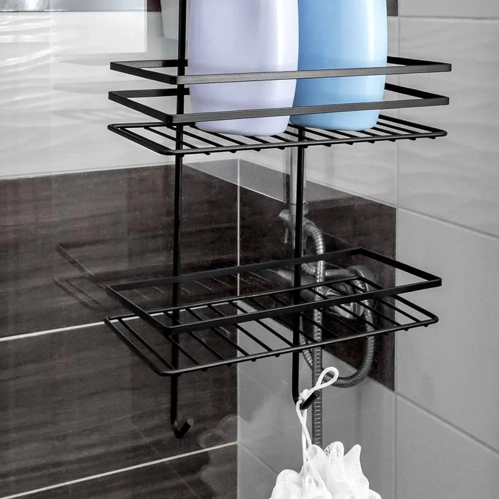 VILDE Závesná poschodová polička do sprchy, čierna, 25 x 20 x 78,5 cm