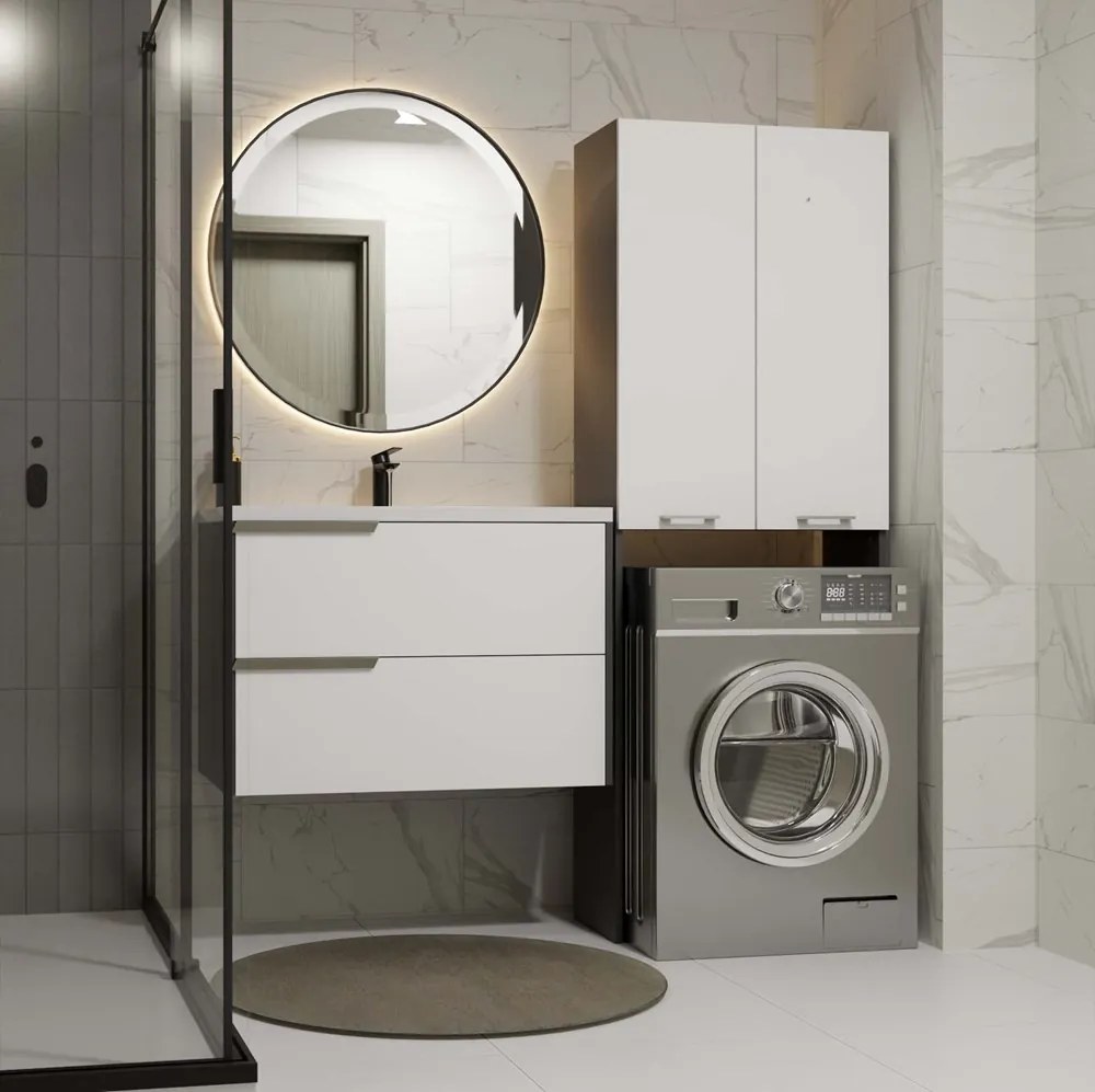 Kúpeľňová skrinka nad práčku POLA DD biela/antracitová