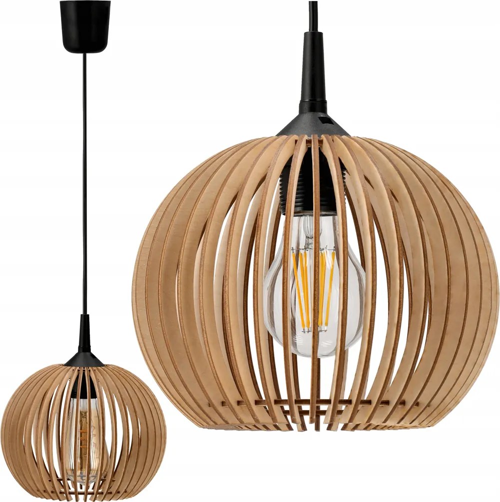 LED STROPNÁ ZÁVESNÁ LAMPA, DREVENÁ, 1xE27 + KLIP PRE JEDNODUCHÚ MONTÁŽ