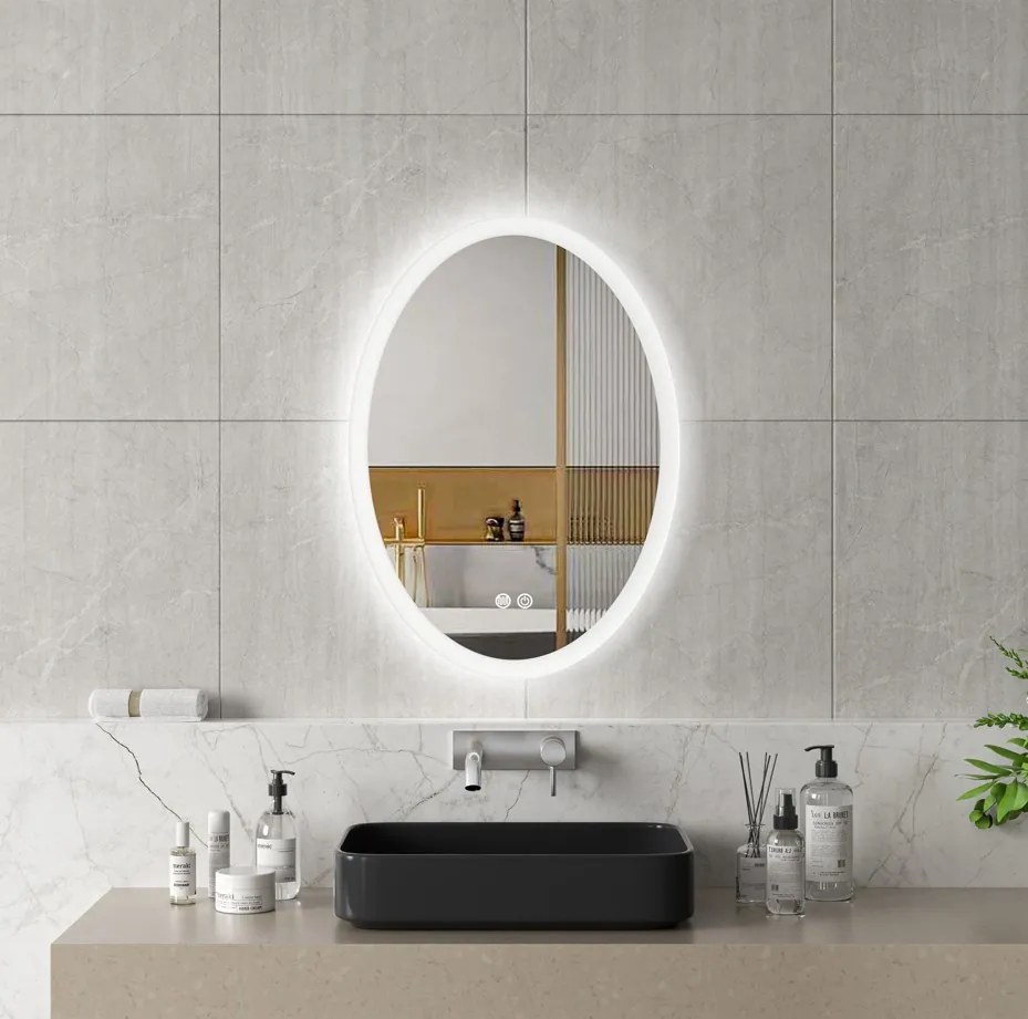 Erga Paola, oválne LED zrkadlo 50x70cm, 1725 lm, 3 farby svetla, predné a zadné osvetlenie, ERG-V01-302-5070-00