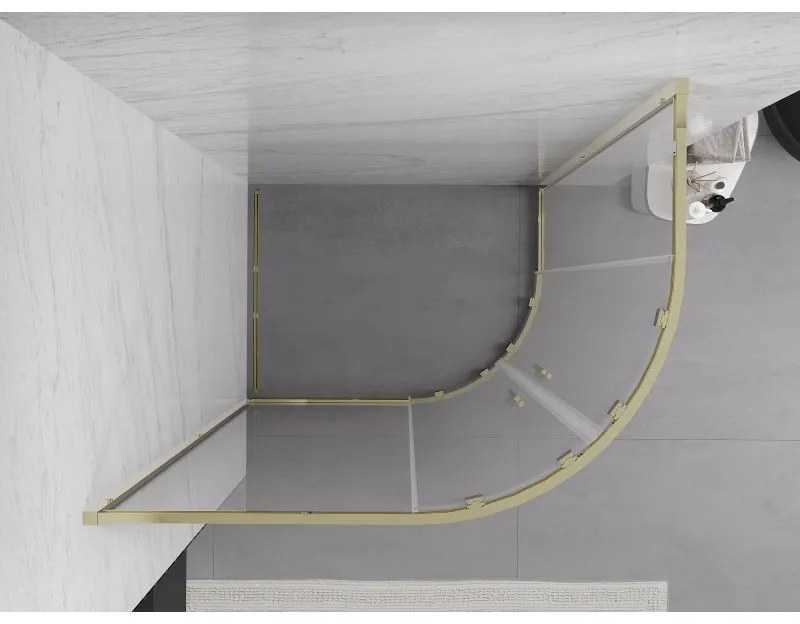 Mexen Exo, polkruhový posuvný sprchový kút 90 x 80 cm, číre sklo, zlatá, 8132-090-080-50-00