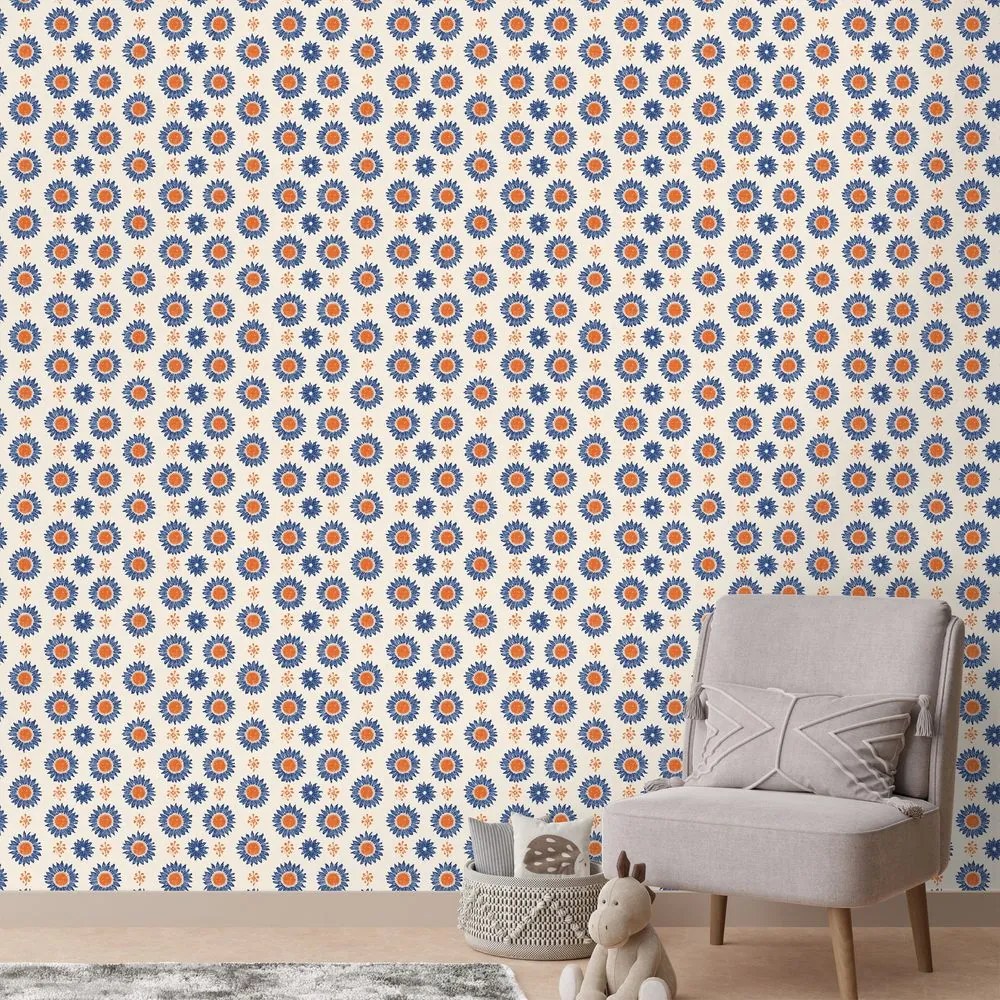 Samolepiaca tapeta oranžovo-modré kvetinové kruhy