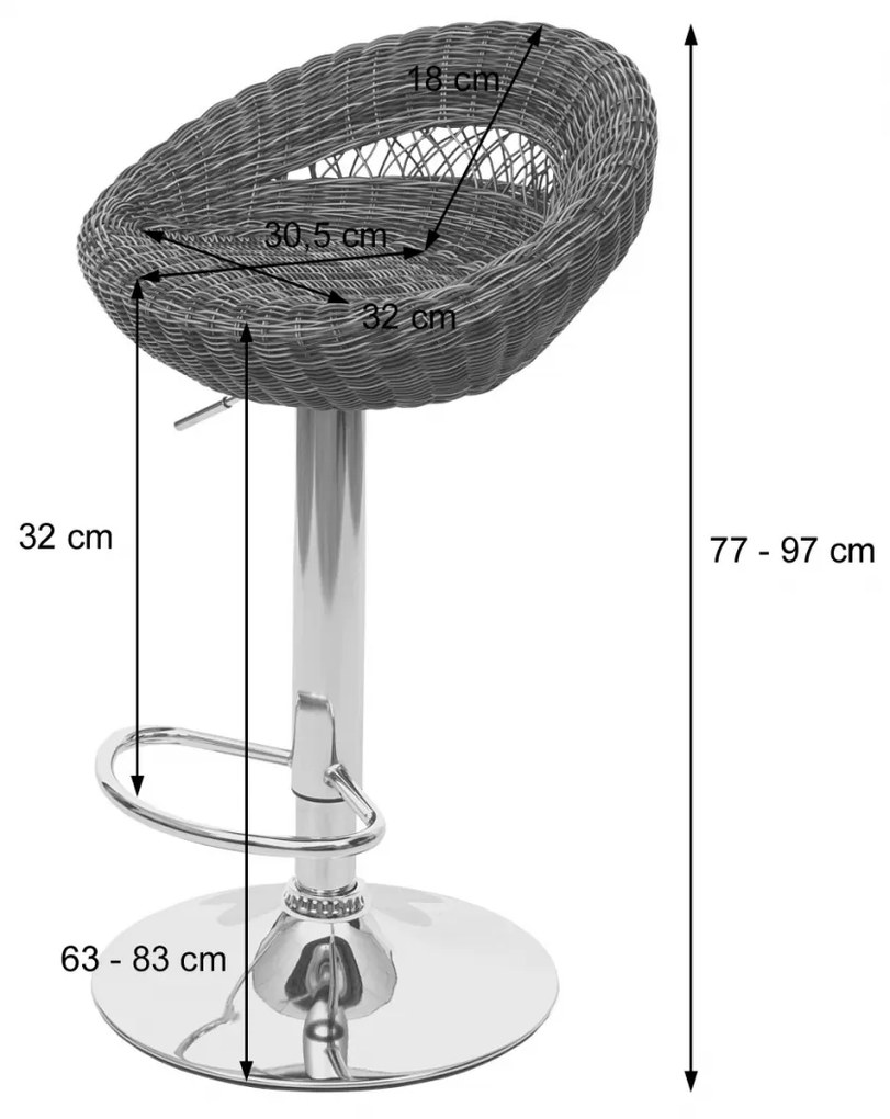 2x Barová stoličkaHWC-G26, polyratan / chróm - hnedá
