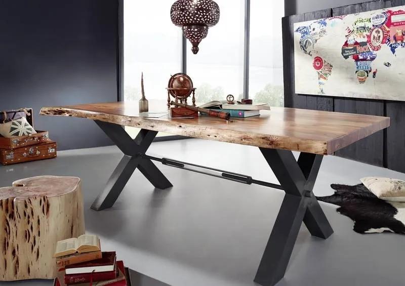 Bighome - DARKNESS Jedálenský stôl 260x110 cm - čierne nohy, tmavovohnedá, akácia