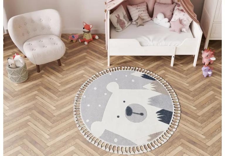 Okrúhly koberec YOYO EY81 šedo / biele - Medveď, hory pre deti, štrukturálny, senzorický Strapce Veľkosť: kruh 160 cm