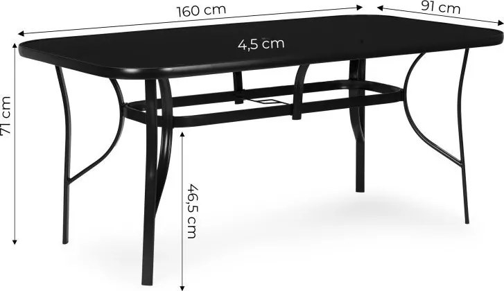 Čierny záhradný stôl s otvorom na slnečník Šírka: 140 cm | Dĺžka: 80 cm