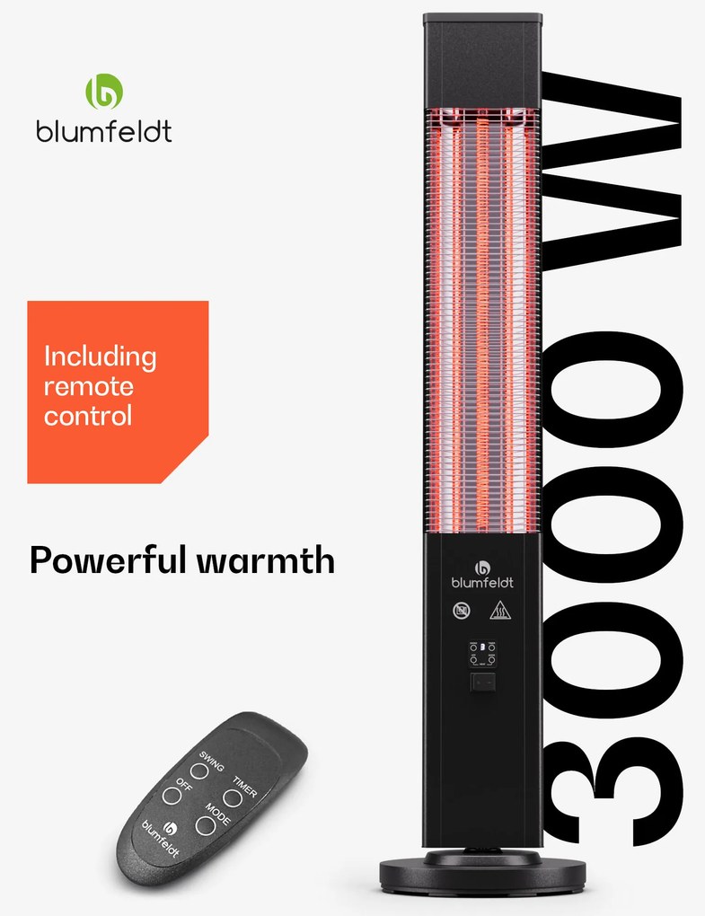 Blumfeldt Heat Guru Plus 3000, vonkajší i vnútorný sálavý ohrievač, 3000W, 3 úrovne ohrevu, diaľkové ovládanie