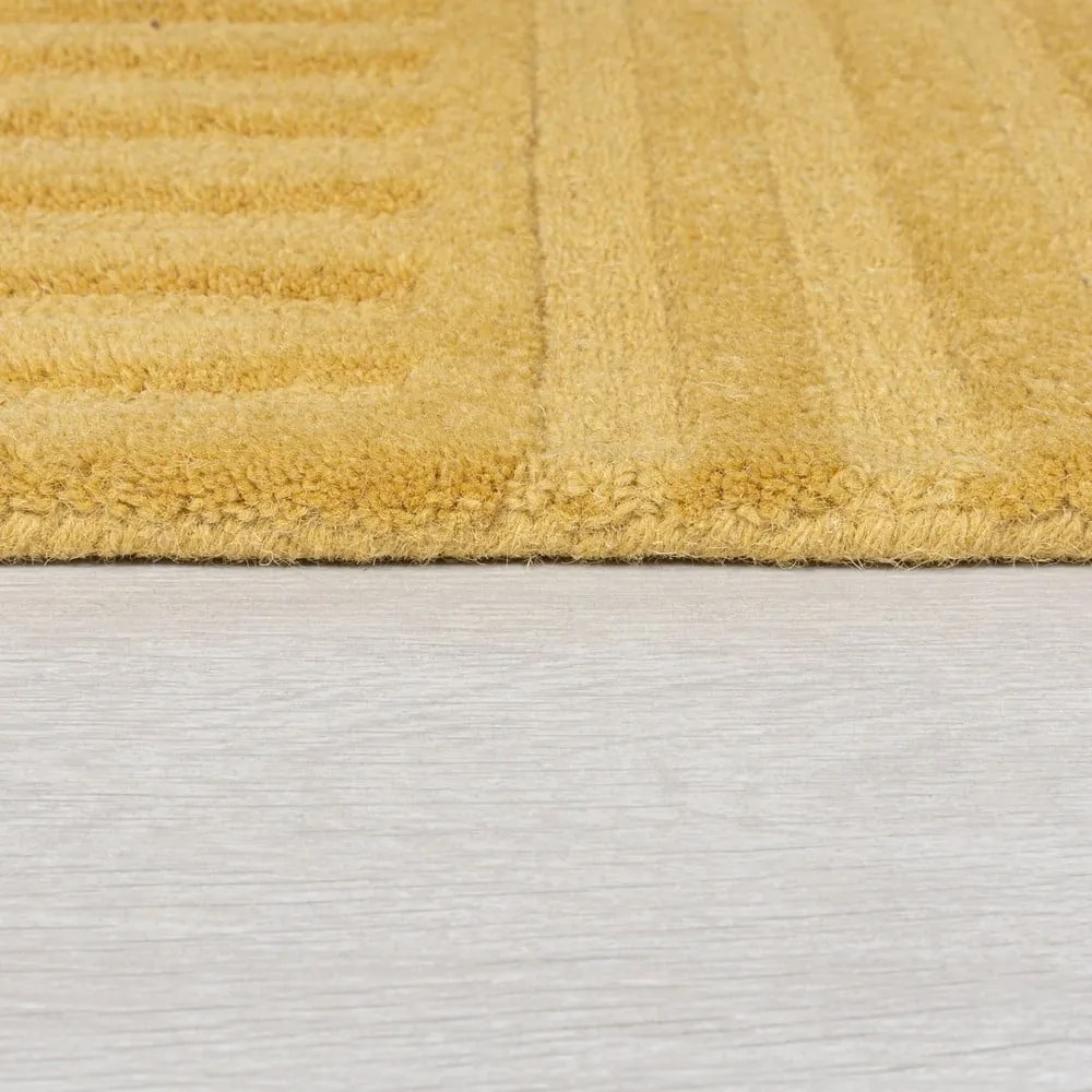 Žltý vlnený koberec Flair Rugs Zen Garden, 160 x 230 cm