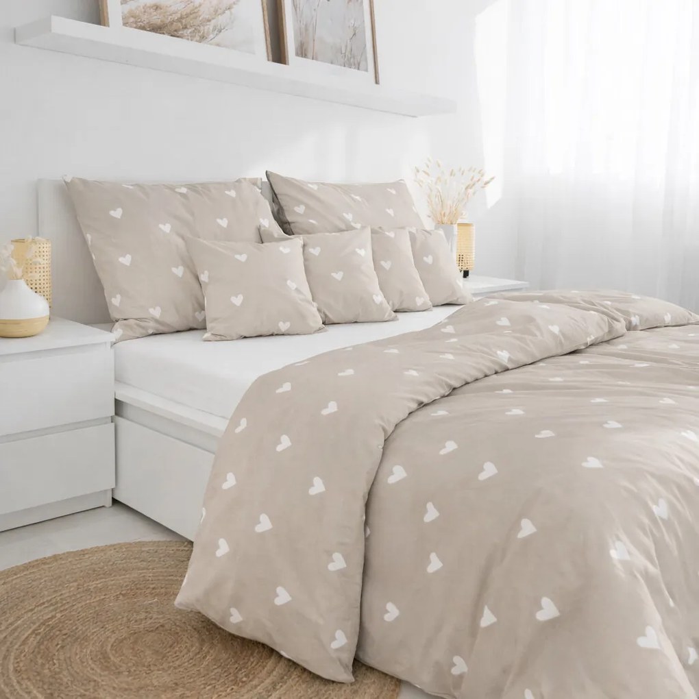 Goldea bavlnené posteľné obliečky - srdiečka na latte 140 x 200 a 70 x 90 cm