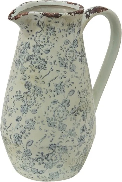 Dekoratívny béžový keramický džbán so šedými kvetmi Alana M - 20*14*25 cm