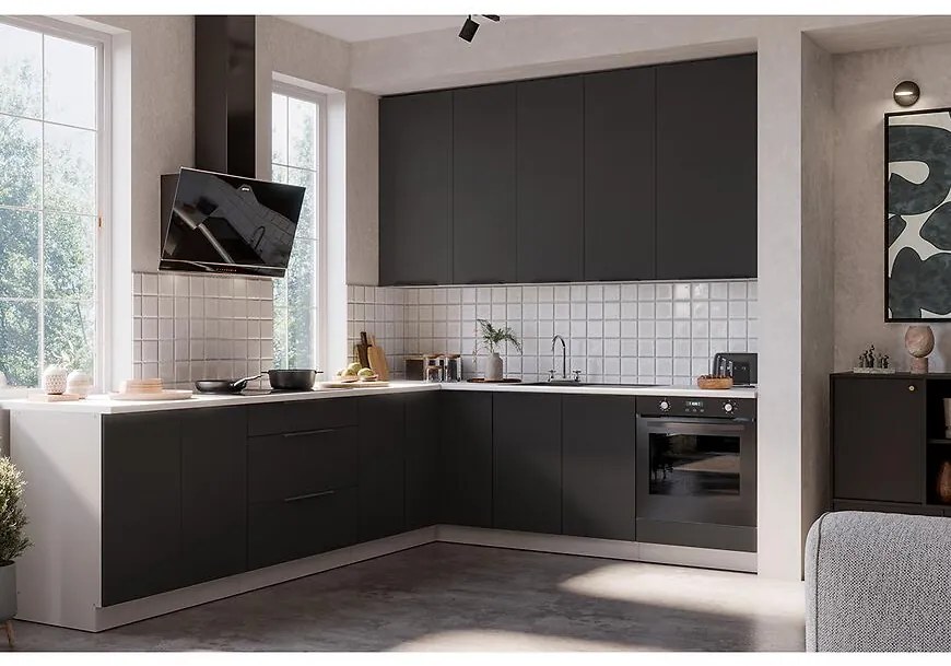 Kuchynská linka Aria BL/WH 260x230 cm bez kuchynskej dosky