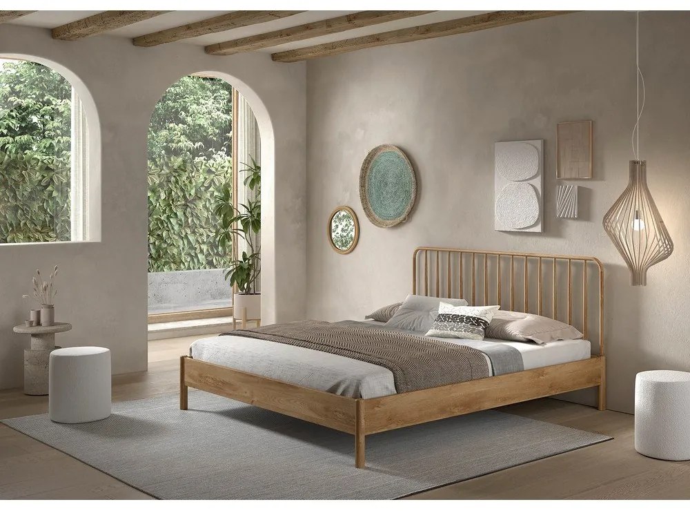 Dvojlôžková posteľ z dubového dreva bez roštu 180x200 cm v prírodnej farbe Olive Spindle – Vipack
