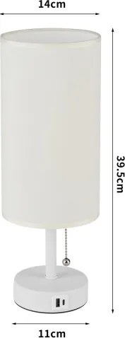 Brilagi - Stolná lampa s USB portom TABLON 1xE27/25W/230V biela/krémová