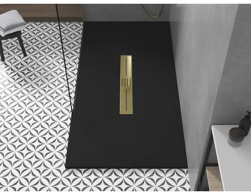 Mexen Toro, SMC obdĺžniková sprchová vanička 180 x 90 cm, čierna, zlatá krytka, 43709018-G