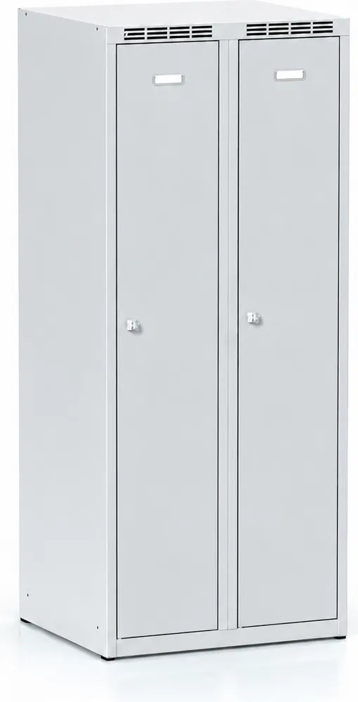 Šatníková skrinka S7 znížená, 2-dverová, 1500 x 600 x 500 mm, demont, otočný zámok, sivé dvere