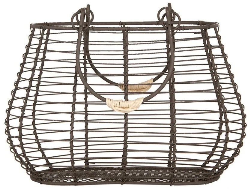 StHnedý drôtený dekoračný košík s ušami - 25*16*17/28 cm