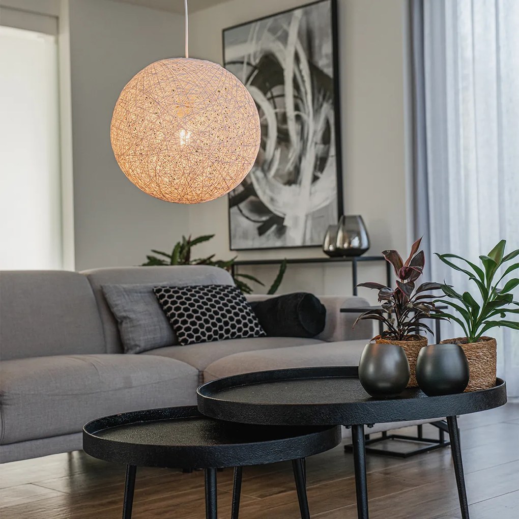 Rustikálne závesné svietidlo biele 35 cm - Corda