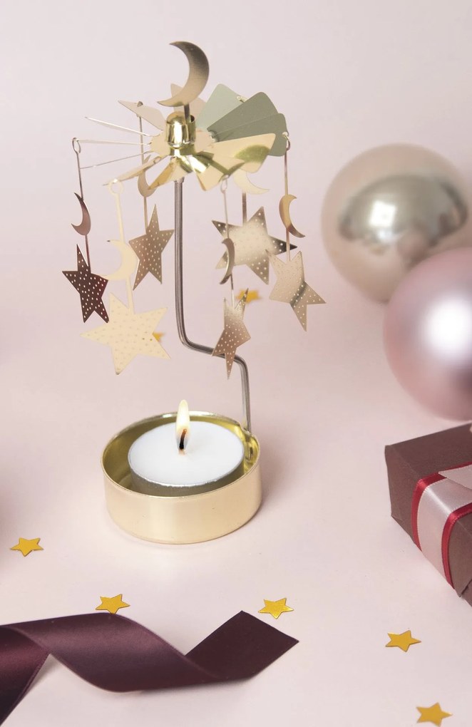 Pluto Design Rotujúci svietnik Moon and Stars Gold