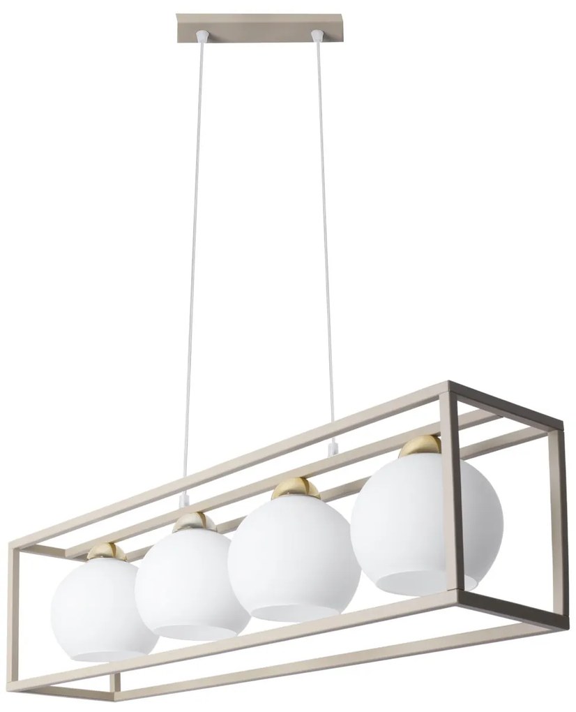Závesné svietidlo Eliza Cage, 4x biele sklenené tienidlo v kovovom ráme