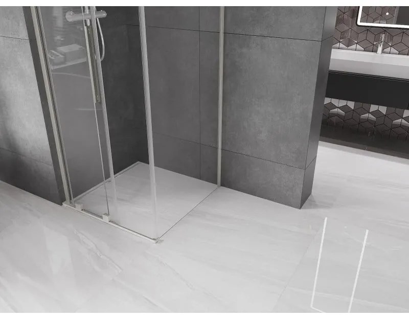 Mexen Velar L, sprchový kút s posuvnými dverami 120 x 120 cm, 8mm číre sklo, brúsená oceľ, 871-120-120-03-97