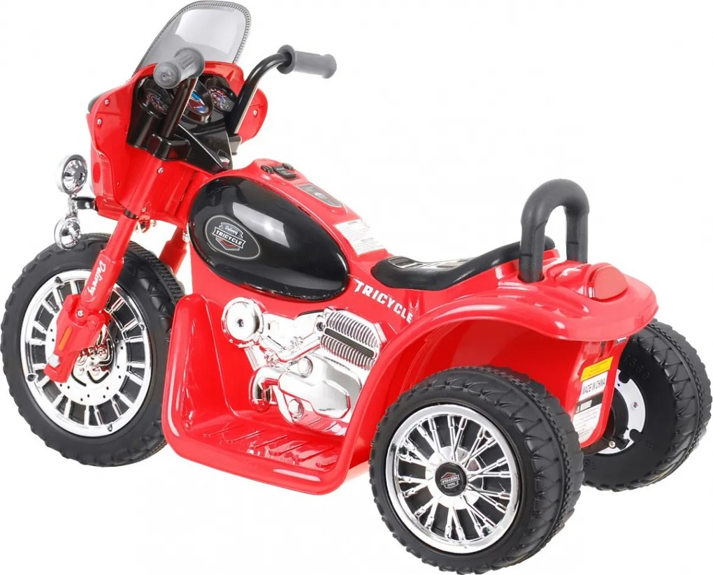 Ramiz Chopper batériový bicykel pre deti Červená + 3 kolesá + zvuky + LED svetlá