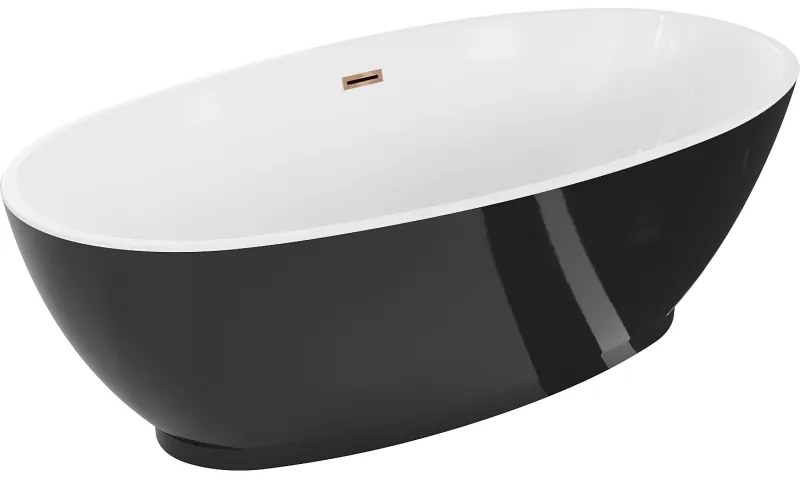 Mexen Bilbao, voľne stojaca vaňa 180 x 90 cm, biela-čierna, ružové zlato prepad, 51311809075-60